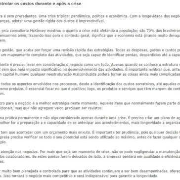Prudência e gestão para controlar os custos durante e após a crise – Estadão