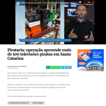 Pirataria: operação apreende mais de 100 televisões piratas em Santa Catarina – ND + TV