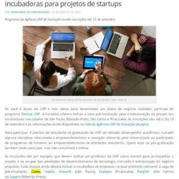 Alunos da USP podem ganhar bolsas e apoio de incubadoras para projetos de startups – Campus USP de São Carlos