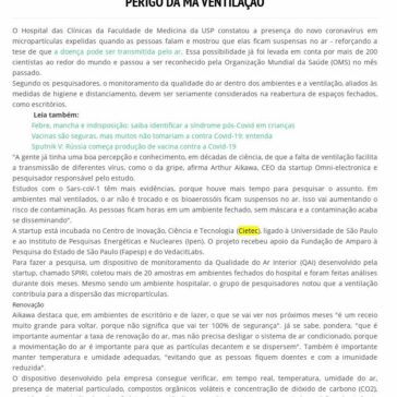 Teste da USP indica vírus da Covid-19 no ar e reforça o perigo da má ventilação – Blog do Elvis Bezerra