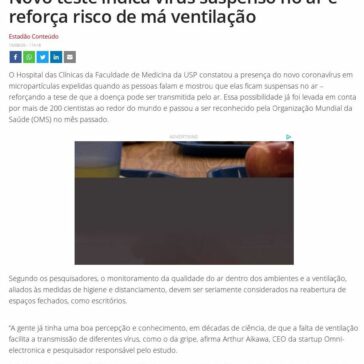 Novo teste indica vírus suspenso no ar e reforça risco de má ventilação – Dinheiro Rural On-line