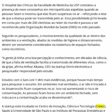 Novo teste indica vírus no ar e reforça risco de má ventilação – ES360