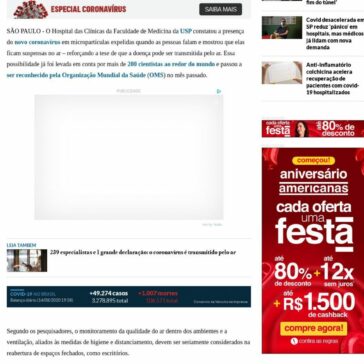 Novo teste indica vírus suspenso no ar e reforça risco de má ventilação – O Estado de S. Paulo (On-line)