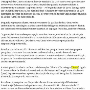 Novo teste indica vírus suspenso no ar e reforça risco de má ventilação – Repórter Diário (On-line)