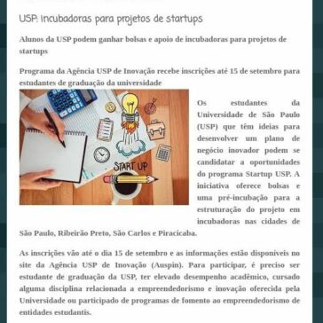 USP: incubadoras para projetos de startups – AgênciaFM Noticiosa| Notícias do Mundo-World News