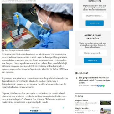 Estudo da USP constata que novo coronavírus fica suspenso no ar – Correio Braziliense (Digital)