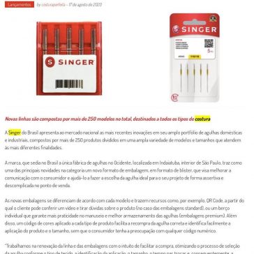SINGER RENOVA SEU PORTFÓLIO DE AGULHAS DOMÉSTICAS E INDUSTRIAIS – Costura Perfeita (On-line)