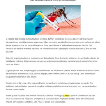 Novo teste indica vírus suspenso no ar e reforça risco de má ventilação – Em Dia ES