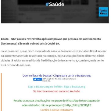 USP comprovou que pessoas em isolamento (confinamento) são mais vulneráveis à Covid-19 #boato – ResumoCast