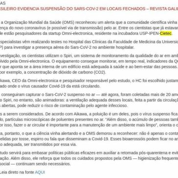Estudo brasileiro evidencia suspensão do Sars-CoV-2 em locais fechados – Abrava