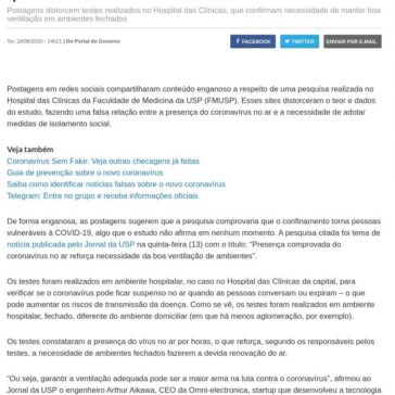 Coronavírus Sem Fake n° 10: É falso que pesquisa questione eficácia de isolamento – Portal do Governo do Estado de São Paulo
