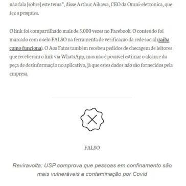 Pesquisa feita na USP não prova que pessoas em confinamento são mais vulneráveis à Covid-19 – Aos Fatos
