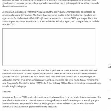 Sistema desenvolvido no Estado monitora presença do Covid no ar – Notícias Noroeste