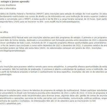 Chances de estágio e jovem aprendiz – Correio Braziliense