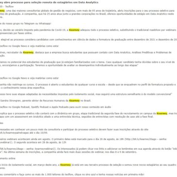 Kearney abre processo para seleção remota de estagiários em Data Analytics – Tecflow