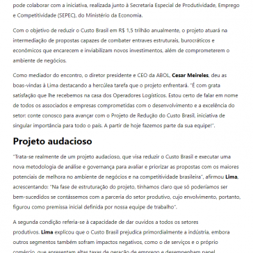 ABOL e Projeto de Redução do Custo Brasil fortalecem parceria – Negócios Pro BR