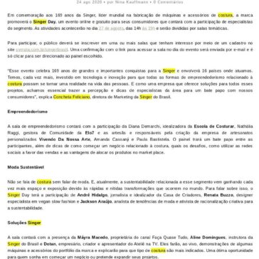Singer promove evento online para consumidores em comemoração aos 169 anos da marca – Visão da Moda
