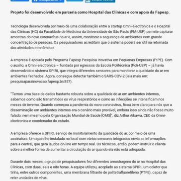 Startup cria sistema que monitora presença do coronavírus no ar – ABM Brasil