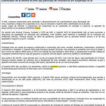 Esterilizador de ar elimina 99,99% das partículas de coronavírus em suspensão no ar – Difundir
