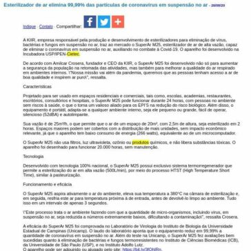 Esterilizador de ar elimina 99,99% das partículas de coronavírus em suspensão no ar – JorNow