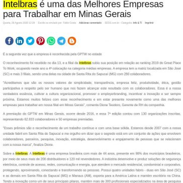 Intelbras é uma das Melhores Empresas para Trabalhar em Minas Gerais – SEGS