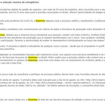 Kearney abre processo para seleção remota de estagiários – Tecno Informe
