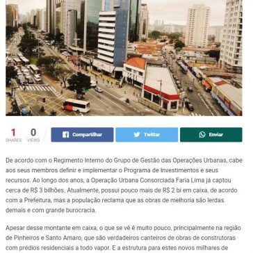 Obras lerdas ou falta de competência da Emurb na Operação Urbana Faria Lima, que tem mais de R$ 2 bilhões intocáveis? – Gazeta de Pinheiros