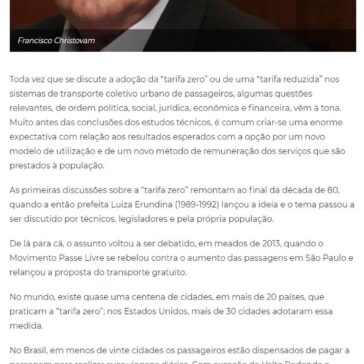 A polêmica “Tarifa Zero”. Por Francisco Christovam, assessor especial do Sindicato das Empresas de Transporte Coletivo Urbano de Passageiros de São Paulo – Mobilitas
