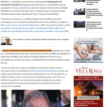 Filantrópicas lançam manifesto contra aumento de impostos na reforma tributária – O Estado de S. Paulo (On-line)