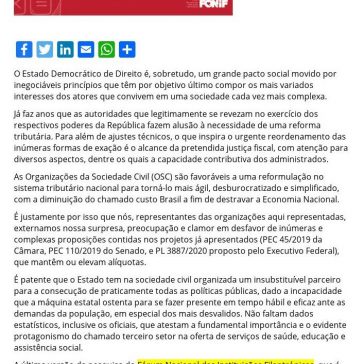 Manifesto das organizações da Sociedade Civil sobre os projetos de Reforma Tributária – FEMIPA