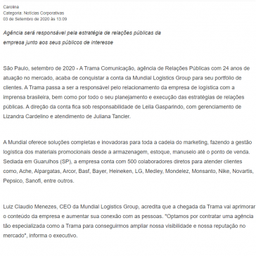 Trama Comunicação é a nova agência da Mundial Logistics Group – Portogente