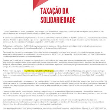 Taxação da solidariedade – Manifesto das organizações da Sociedade Civil sobre os projetos de reforma tributária – Associação Paulista de Fundações