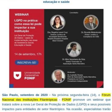 Webinar orienta entidades filantrópicas sobre a Lei Geral de Proteção de Dados – Blog do Patrício Nunes