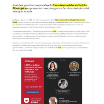 Webinar orienta filantrópicas sobre a Lei Geral de Proteção de Dados – Cota Jurídica Cota Jurídica