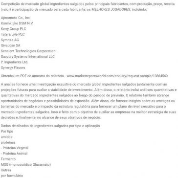 ingredientes salgados Participação de mercado, fator de tendência global de tamanho, segmentação… – Top Stories Brazil