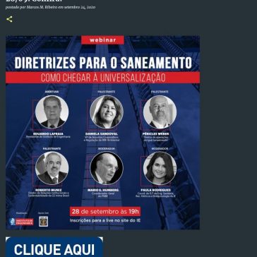 Palestra Diretrizes para a Universalização do Saneamento, dia 28/09. Confira! – Bunifeitabira