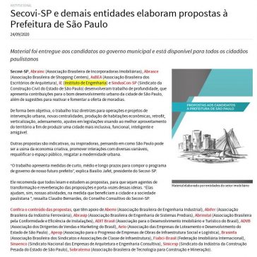 Secovi-SP e demais entidades elaboram propostas à Prefeitura de São Paulo – Secovi-SP