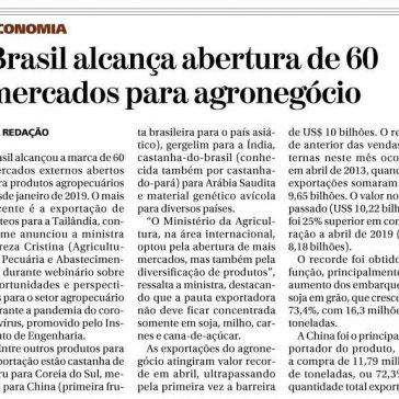 Brasil alcança abertura de 60 mercados para agronegócio – Correio do Estado