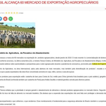 BRASIL ALCANÇA 60 MERCADO DE EXPORTAÇÃO AGROPECUÁRIOS – Agência Norte Online