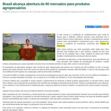 Brasil alcança abertura de 60 mercados para produtos agropecuários – Portal do Agronegócio
