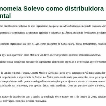 Tate & Lyle nomeia Solevo como distribuidora na áfrica ocidental – Aditivos & Ingredientes