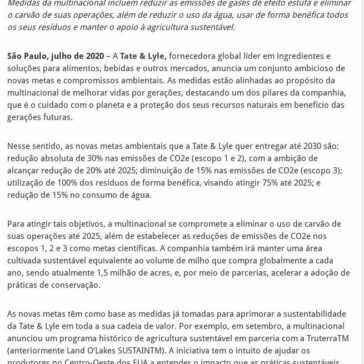 Tate & Lyle anuncia novas metas ambientais – 2A Alimentos