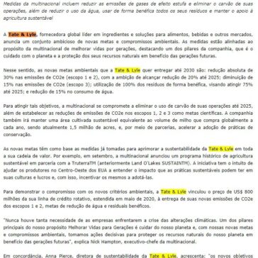 TATE & LYLE ANUNCIA NOVAS METAS AMBIENTAIS – FIB