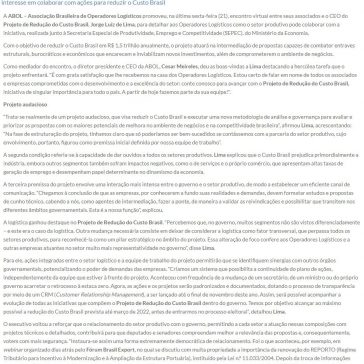 ABOL e Projeto de Redução do Custo Brasil fortalecem parceria ABOL e Projeto de Redução do Custo Brasil fortalecem parceria – ABOL