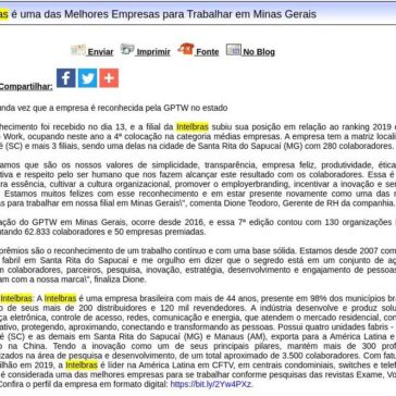 Intelbras é uma das Melhores Empresas para Trabalhar em Minas Gerais – Difundir