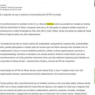 Intelbras é uma das Melhores Empresas para Trabalhar em Minas Gerais – Porto Gente