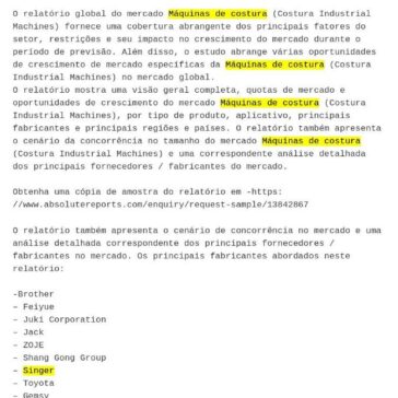 Relatório de pesquisa de mercado, oportunidades de crescimento, análises e previsões da Máquinas de costura (Costura Industrial Machines) 2020-2024… – Moldes Costura