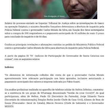 STJ determina que Polícia Federal abra inquérito contra Carlos Moisés – JP News Joinvile