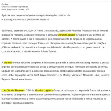 Trama Comunicação é a nova agência da Mundial Logistics Group – Porto Gente