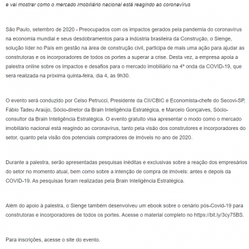 Sienge apoia debate online sobre impactos e desafios para o mercado imobiliário durante a pandemia – Portogente
